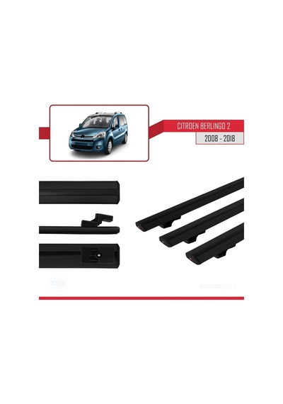 Citroen Berlingo 2008-2018 Arası İle Uyumlu Basic Model Ara Atkı Tavan Barı Siyah 3 Adet