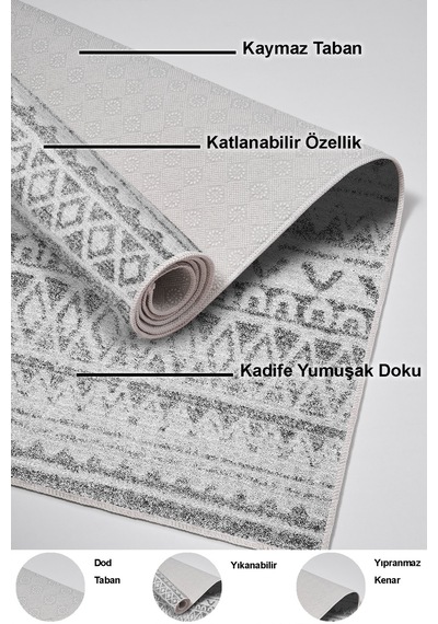 Dekoreko Kaymaz Taban Djt Mutfak Halısı Trend Iskandinav F5078 gri