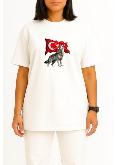 Bahriyeli Collection Oversize Türkün Nefesi Göğüs Ve Sırt Baskılı Unisex T-shirt Beyaz