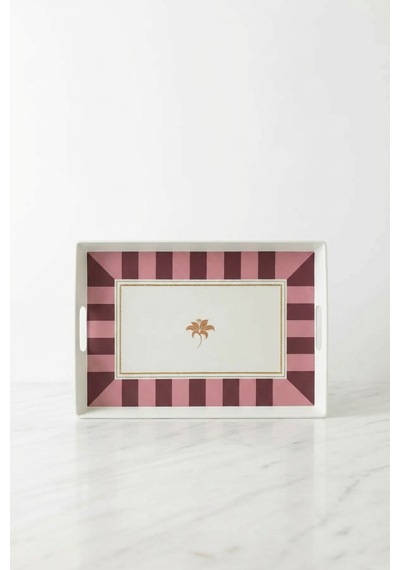 Makri Home Çizgili Desenli Servis Tepsisi 38x28x3,5 Cm, Bordo Bordo
