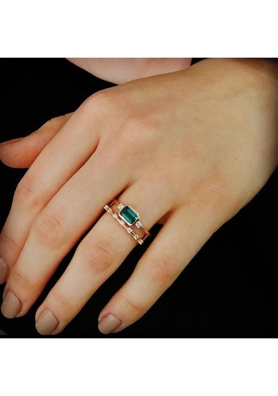 Cerenos Baget Green Topaz Sırataş Alyans - Ak1166