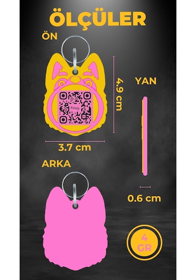 Petjoo 24.Proteo Pembe-Sarı Qr'lı Köpek Künyesi