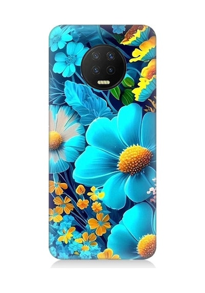 Infinix Note 7 Uyumlu Mavi Sarı Çiçekler Desenli Silikon Kılıf