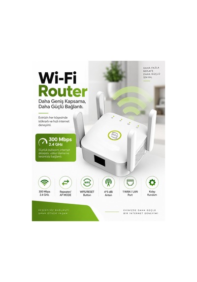300 Mbps 4 Antenli Wi-fi Sinyal Güçlendirici & Router Beyaz