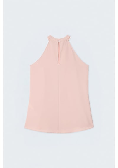 Sateen Halter Yaka Bluz - Pudra-137730