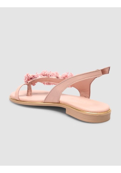 %100 Hakiki Deri Pembe Kadın Sandalet Pembe