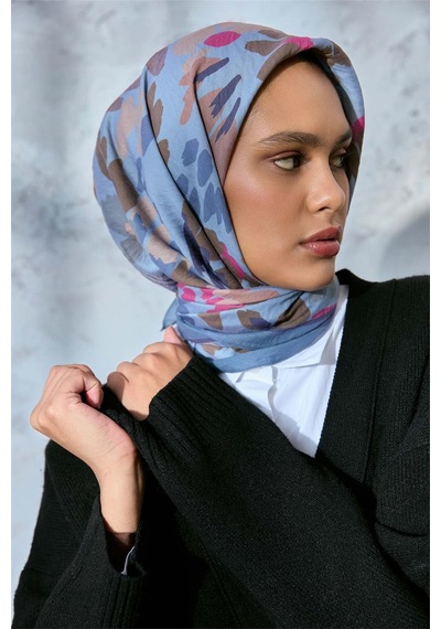 Silk Home Viskon Velora Karışımlı Eşarp Karolina Mavi-bebe Mavi Tonlu Desenli Tok Duruşlu 90x90 Çok Renkli