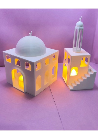 Beyaz Cami Mumluk Şık Dekarosyon 2 Adet Tealiğht Mum ile Birlikte