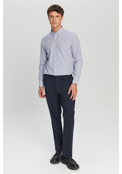 AC&Co / Altınyıldız Classics Erkek Beyaz Lacı Slim Fit Dar Kesim Düğmeli Yaka Çizgili Gömlek Beyaz Lacı