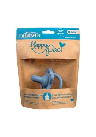 Happypaci Silikon Emzik 0-6m, Mavi, Tekli Paket Açık Bej