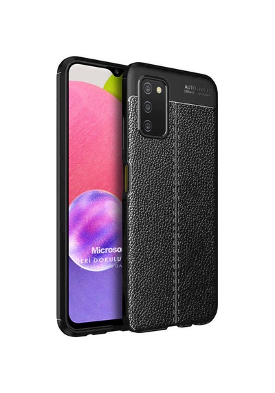 Microsonic Samsung Uyumlu Galaxy A03s Kılıf Deri Dokulu Silikon