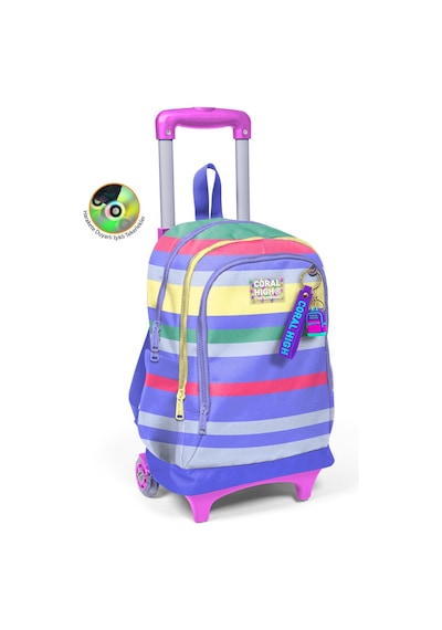 Coral High Kız Çocuk Renkli Çizgi Desenli Işıklı Tekerlekli Çekçek Okul Çantası - 34002 Lila - Sarı