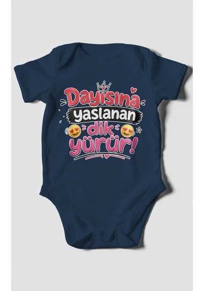 Morivokids Dayısına Yaslanan Dik Yürür Kısa Kollu Bebek Body %100 Pamuk Zbn255-kk Lacivert