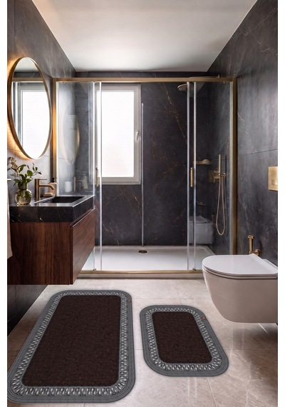 Banyo Paspası Takımı 70x110+50x70 Cm İç Trikot Acı Kahve & Antrasit