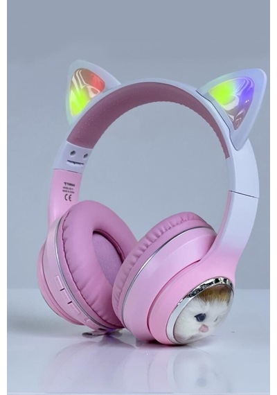 Premium Okul Gereci Taşınabilir Set Hd11 Pembe Sevimli Kedi Karikatür Kulaklık