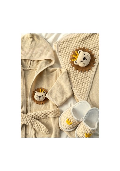 %100 Organik Pamuk Bebek Premıum Bornoz Seti Bej Standart