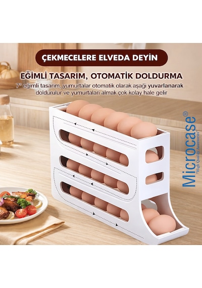 Microcase Abs Plastik Dolapiçi Yuvarlanır Tip Yumurta Organizer Ve Standı 2 Adet Al54529 Beyaz