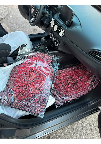 Kırmızı Kilim Desen Baskılı Oto Halı Paspas Takımı