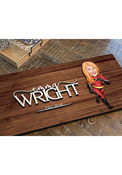 Bk Gift Kişiye Özel Süper Kadın Karikatürlü Kabartma Figürlü Ahşap Tablo, Duvar Dekoru, Arkadaşa Hediye, Özel Tasarım Ev Hediyesi-1 Ceviz Walnut