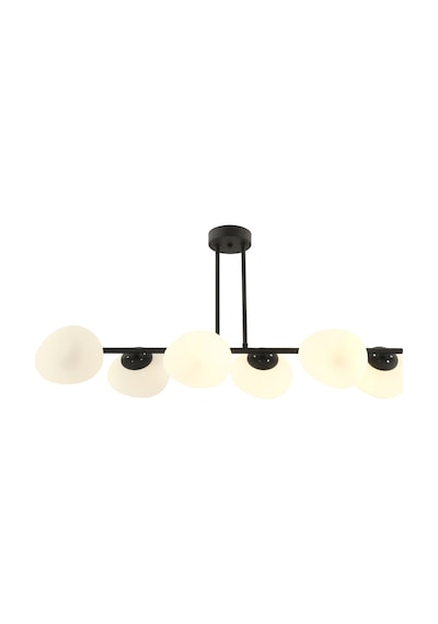 Beyaz Camlı Tristan 6'lı Sıralı Siyah Modern Yemek Masası Üstü, Salon Avize