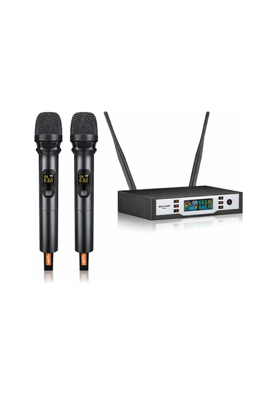 Ten, Profesyonel Uhf Kablosuz Mikrofon Seti Çift El Mikrofonlu 2x100 Kanal Ir Tarama Lcd Ekranlı Sahne Mikrofonu 630-660 Mhz