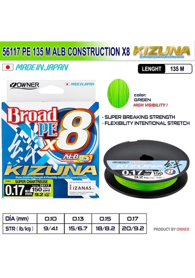 Owner Kizuna 56117 Pe 135m Alb Construction X8 Super Chartreuse 0,10 mm