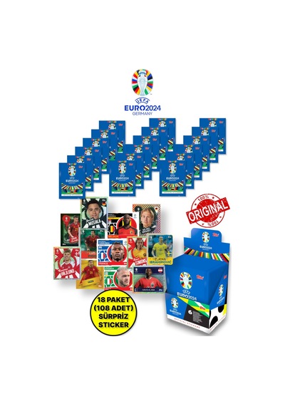 Almanya Euro 2024 Avrupa Şampiyonası Match Attax- 18 Adet Futbolcu Sticker Paketi 108 Adet Sticker