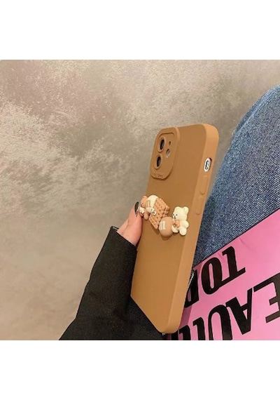 Apple Uyumlu iPhone 15 Pro Kılıf 3d M Bear Kamera Korumalı Silikon Kapak
