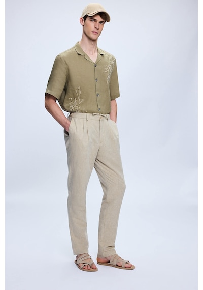 Hatemoğlu Gri Regular Fit Yandan Cep Keten Pantolon 37169 Gri