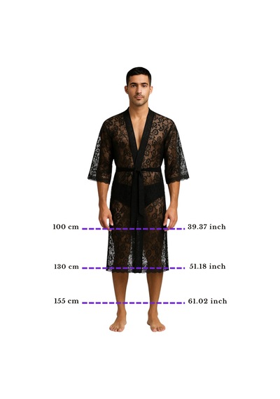 Qmen Style Erkek Dantelli Kimono Ve Sabahlık Siyah