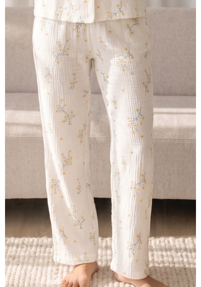 Kadın Loose Uzun Paça Pamuk Çok Renkli Pijama Takımı