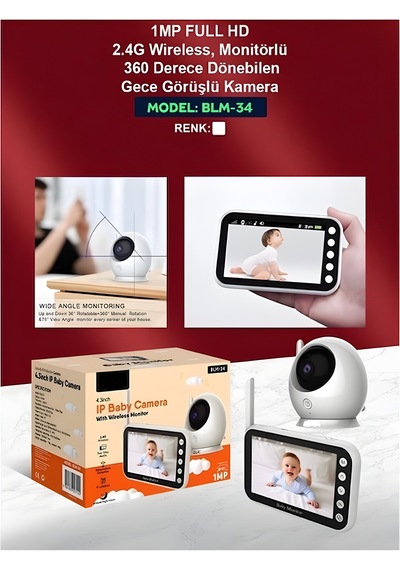 Blm-034 Full Hd Monitörlü 2.4g Wireless 360 Dönebilen Gece Görüş