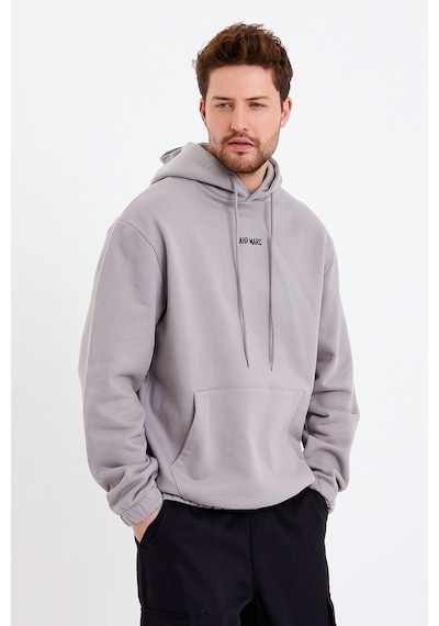 JAHR MARC Açık Gri Nakışlı Oversize Erkek Sweatshirt Krem