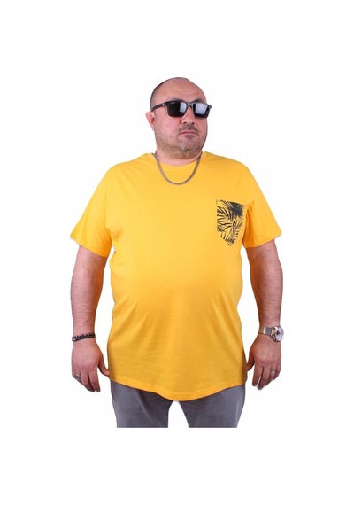 Moc Grande Mocgrande Erkek Büyük Beden Sıfır Yaka Cepli Tişört 23185 Sarı