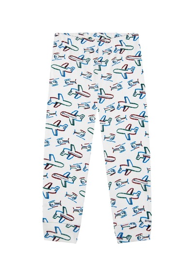 Antebies Organik Beyaz Uçak Desenli Beli Lastikli Kısa Kollu Erkek Çocuk Pijama Takımı Mavi