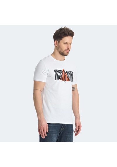 Slazenger RAVID IN Erkek Baskılı Beyaz Tişört