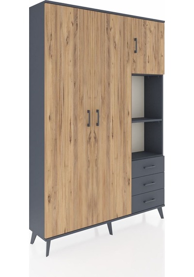 Arges Dolap 5 Raflı 3 Çekmeceli Tek Askılı 132x30x195 Antrasit-çam/antrasit Atlas Çam/antrasıt Arges Dolap 5 Raflı 3 Çekmeceli Tek Askılı 132x30x195 Antrasit-çam/antrasit Atlas Çam/antrasıt