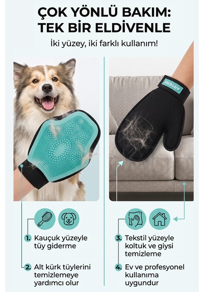 Artero Kira Çift Taraflı Köpek Banyo Ve Tüy Toplama Eldiveni