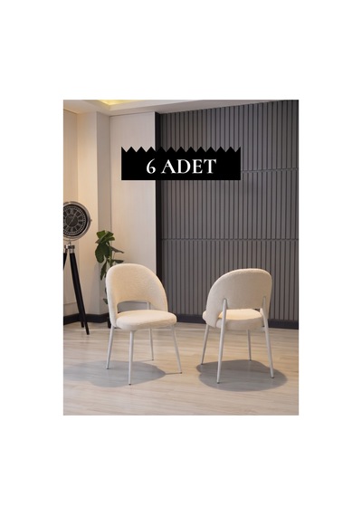 Ay Sandalye 6 Adet - Kalve Kumaş / Beyaz Ayak Süt Beyaz Süt Beyaz
