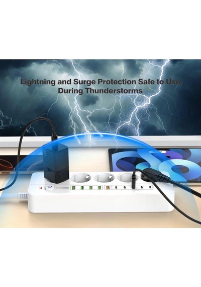 Rose Teknoloji Akım Korumalı 5 Priz / 5 Usb / 5 Type-c Girişli 2 M Uzatma Kablolu Priz 0 - 2 M