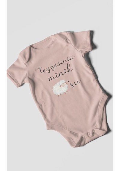 Teyzesinin Minik Kuzusu Baskılı Bebek Zıbını Çıtçıtlı Body 8 Renk %100 Pamuk Kısa Kol Pastel Pembe
