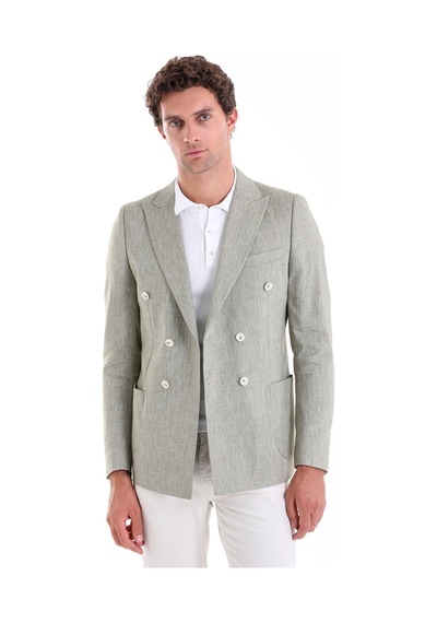 Hatemoğlu Olive Slim Fit Düz Sivri Yaka Kruvaze Casual Ceket Yeşil