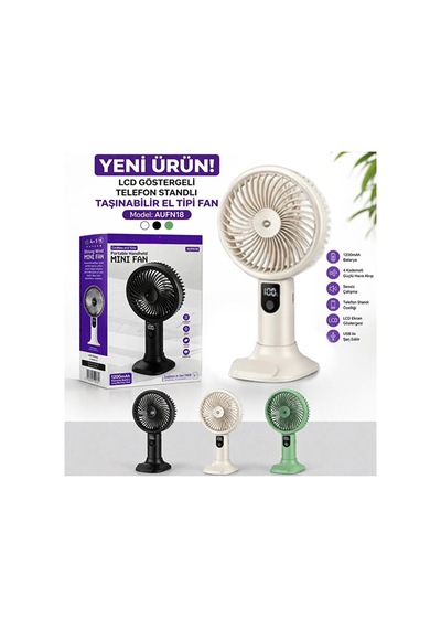 Şarjlı Standlı Güçlü El Fanı Masaüstü Mini Vantilatör 1200mah 5 Kademe Hız Ayarı Dijital Gös