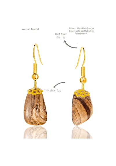 Sertifikalı Amorf Model Ham Kahverengi Jasper Taşı Küpe - Gold Re Çok Renkli