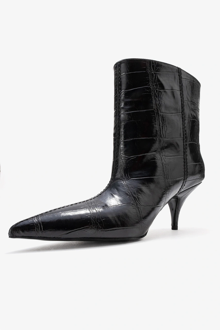 Luvishoes Luvi Shoes Nuvıa Siyah Baskı Sivri Burunlu Kadın Topuklu Bot Siyah Kroko