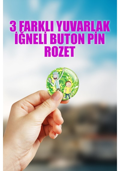 Rick And Morty Anime Animasyon Çanta Süsü Rozet İğneli Buton Rozet Seti 3 Adet Çok Renkli
