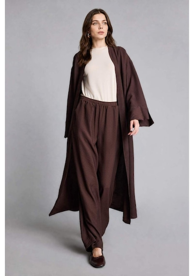 Defacto Regular Fıt Düşük Omuzlu Uzun Kollu Kahverengi Kimono I0703ax26hsbn340 Kahve-bn340