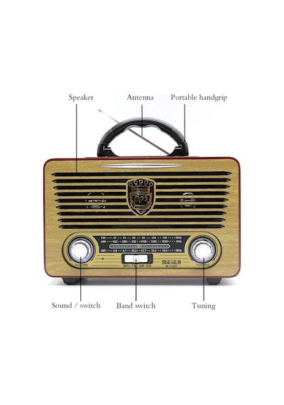 Şarjlı Nostaljik Retro Radyo Sd Kart Usb Bluetooth Fm Radyolu Taşınabilir Kablosuz Hoparlör M-115bt