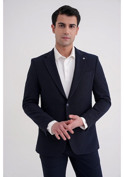 Efor Slim Fit Çift Yırtmaç Gofre Kumaş Esnek Lacivert Spor Takım Elbise Tk 940 Lacivert