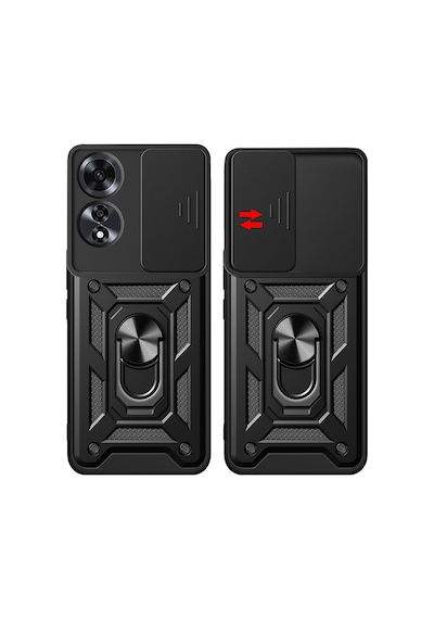 Zore Oppo A60 Uyumlu Magnetik Standlı Kamera Korumalı Omsy Sürgülü Vega Kapak-mavi